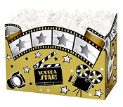 A box with film reels and stars on it.