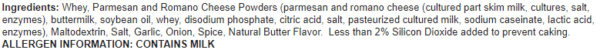 A picture of some food ingredients with the words " ingredients ( parmesan, cheese, citric acid, and butter flavor ).
