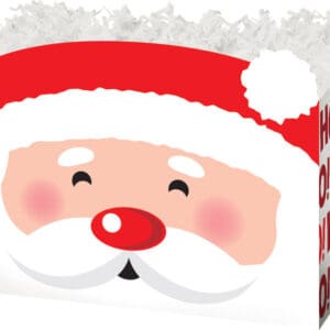 A santa claus face with red hat and nose.
