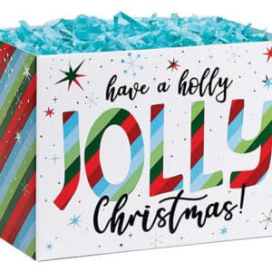 A gift box that says have a holly jolly christmas